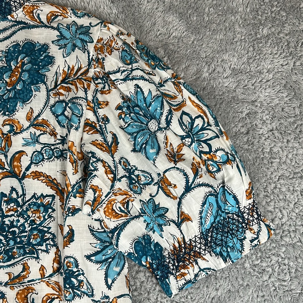 NWT LOLA AUSTRALIA Puff Short Sleeves Ocean Floral Top Women’s Size S - Picture 14 of 15